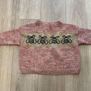 Women's Pink and Gold Sweater with Bee Design